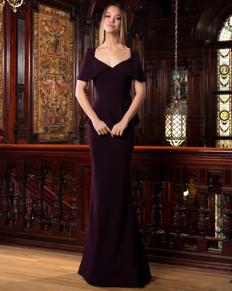 Alexander by Daymor 1578 Long Evening Formal Peplum Dress - Size 16 - Stone Color - Elegant Mermaid Silhouette