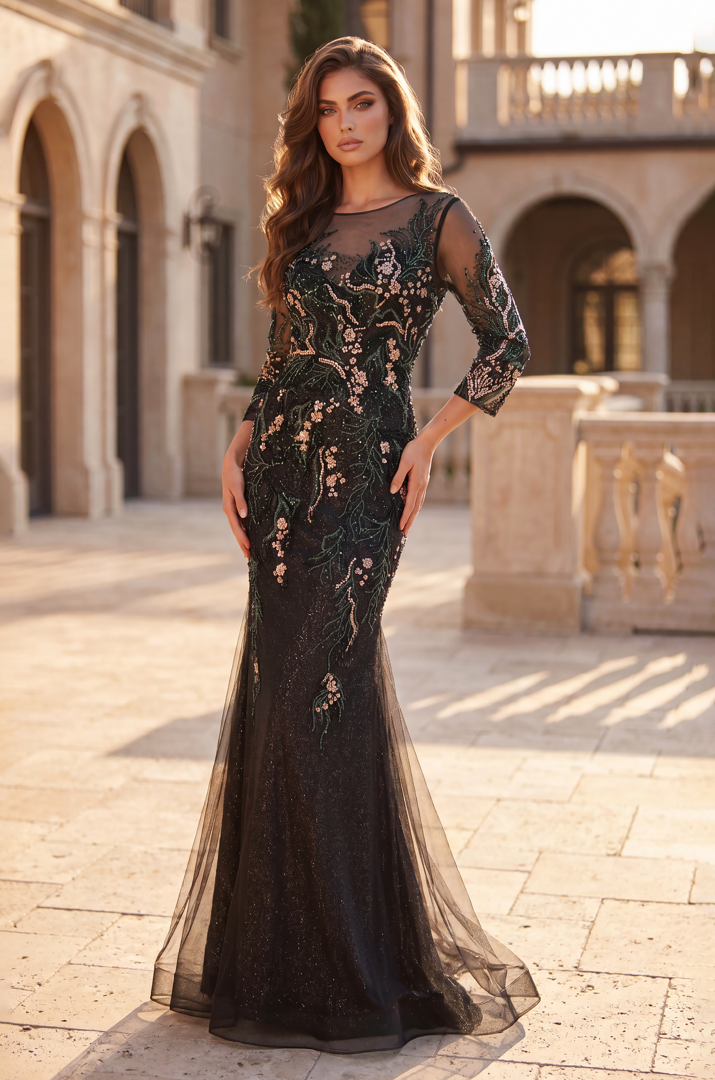 formal dresses free returns Poly USA 8908 - Long A-Line Dress