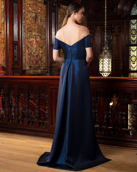 Formal Dresses A Line  Long Formal Metallic Slit Evening Dress Navy