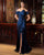 Formal Dresses A Line  Long Formal Metallic Slit Evening Dress Navy