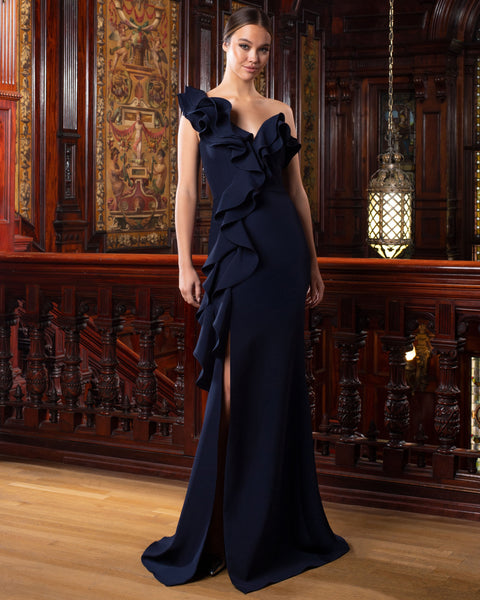 Formal Dresses Formal Long Tiered Ruffle Evening Dress Navy