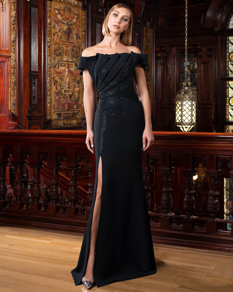 Alexander by Daymor 1586 Long Slit Formal Pleated Evening Dress