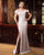 Formal Dresses Long Slit Formal Pleated Evening Dress Sand