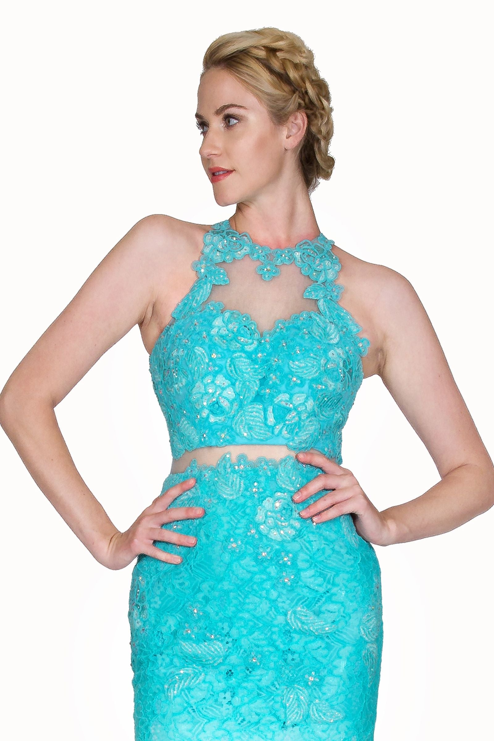 Prom Dresses Lace Formal Long Beaded Prom Dress Mint