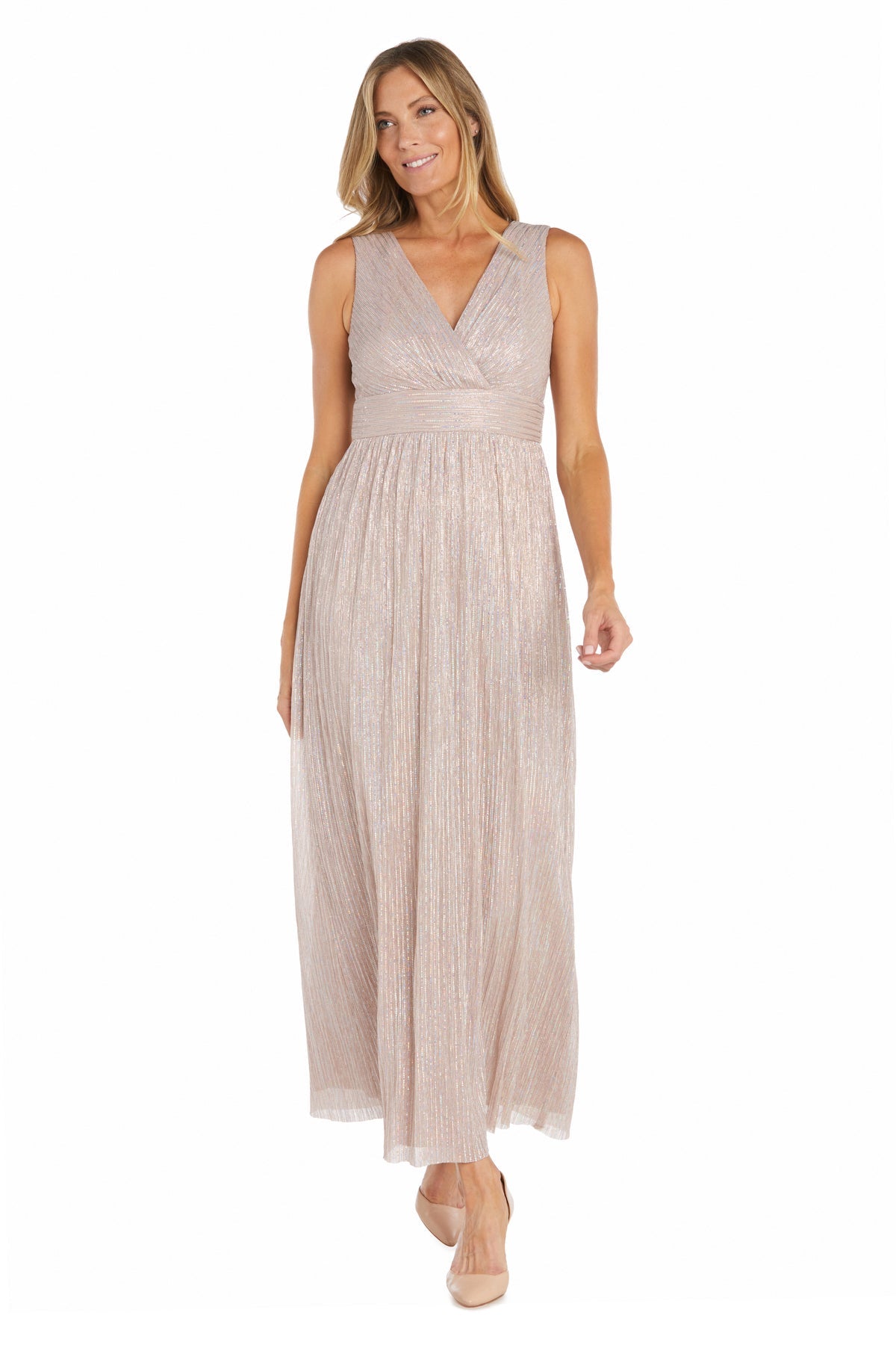 R&M Richards 1595P Petite Long Formal Metallic Jacket Dress