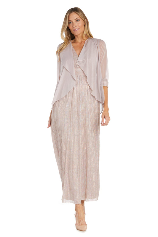 Formal Dresses Petite Long Formal Metallic Jacket Dress Blush