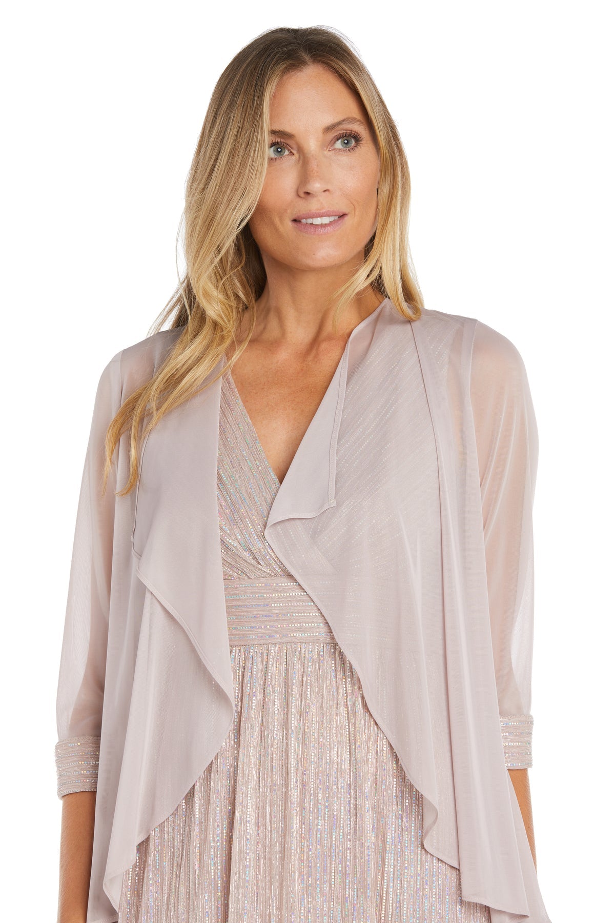 R&M Richards 1595P Petite Long Formal Metallic Jacket Dress