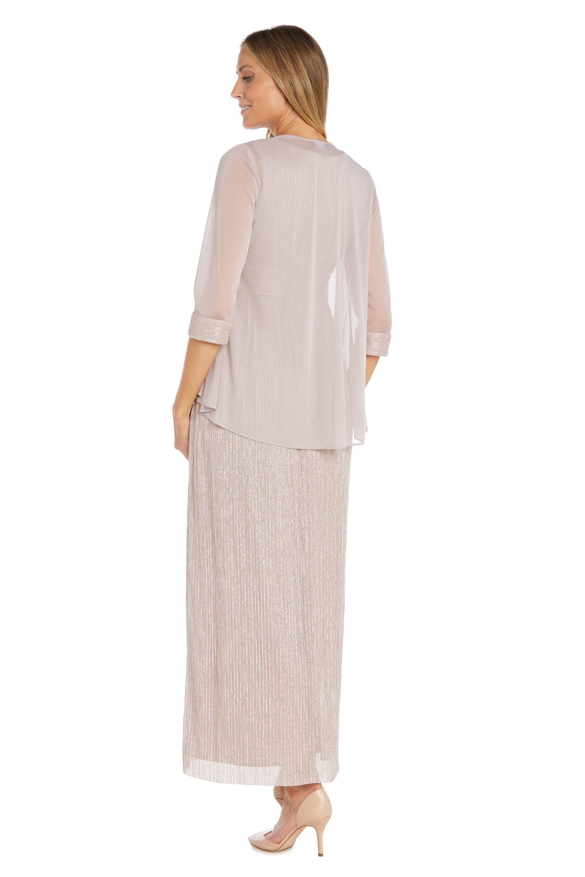 R&M Richards 1595P Petite Long Formal Metallic Jacket Dress