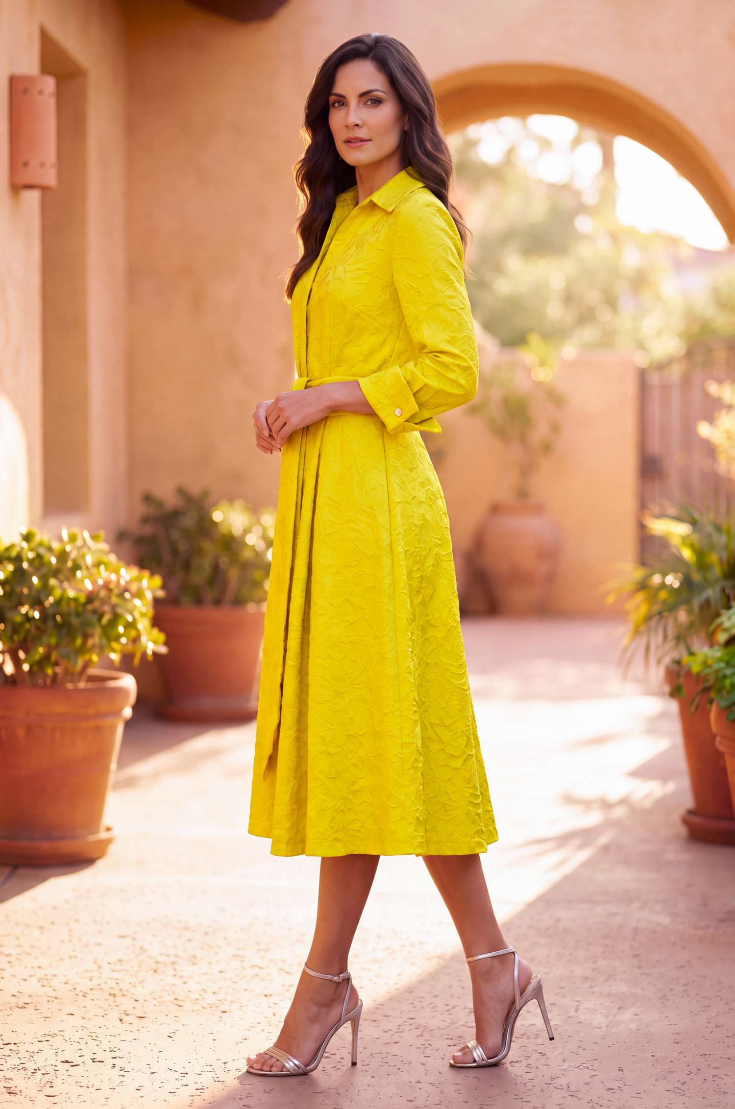 Long Sleeve Jacquard Cocktail Shirt Short Formal Dress