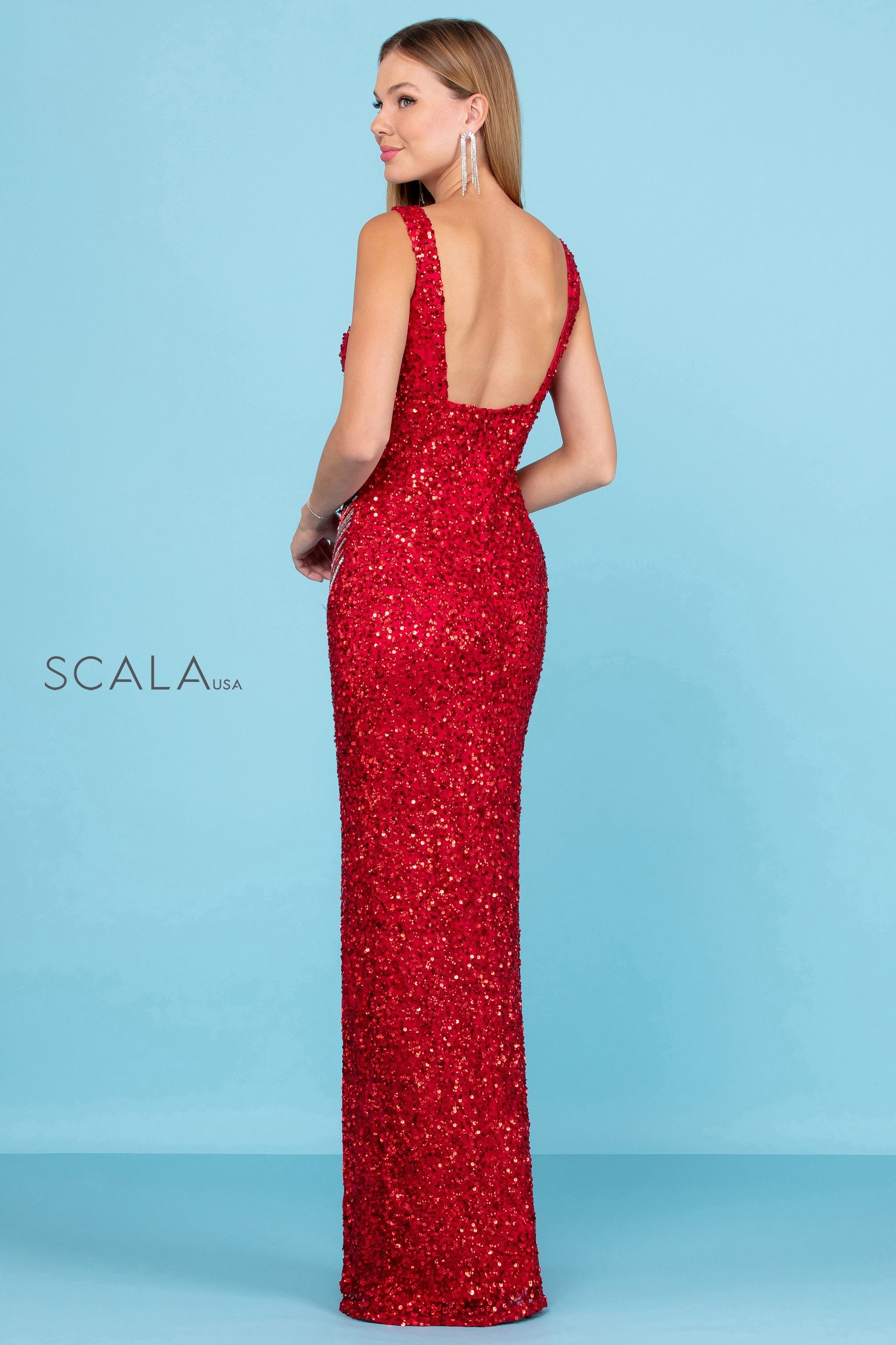 Prom Dresses Long Fitted Slit Formal Beaded Fringe Prom Dress Red
