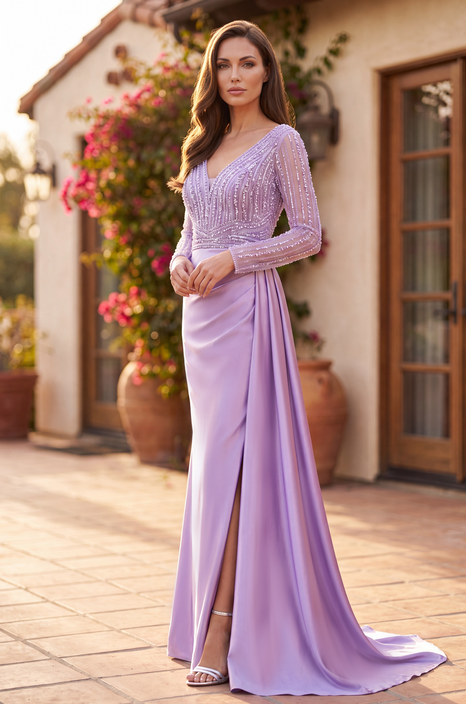 Fitted Long Sleeve Formal Evening Gown