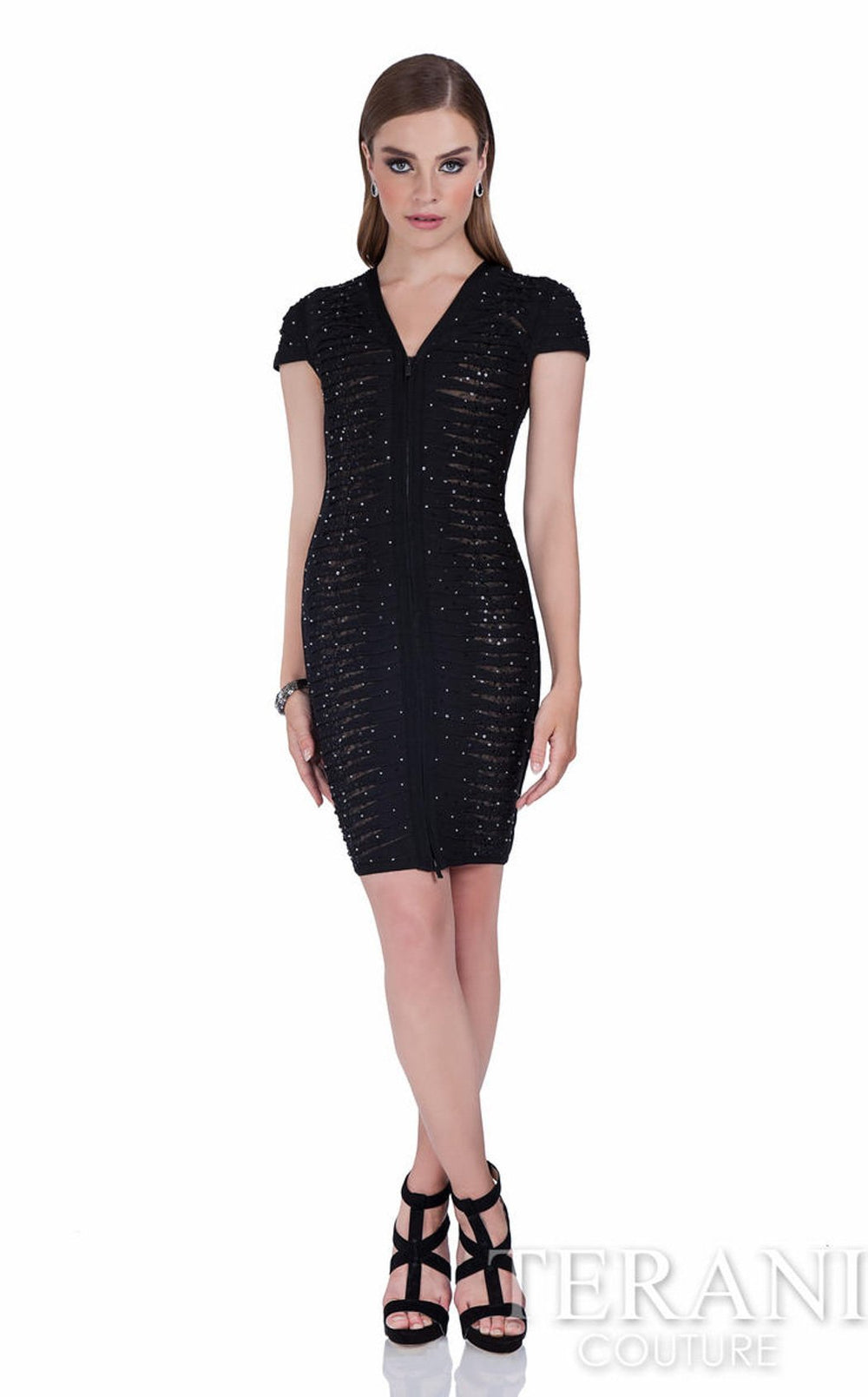 Cocktail Dresses Fitted Short Pattern Beaded Cocktail Dress Black