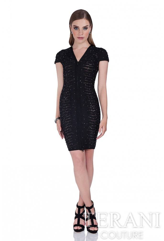 Terani Couture 1611C0011A Fitted Short Pattern Beaded Cocktail Dress