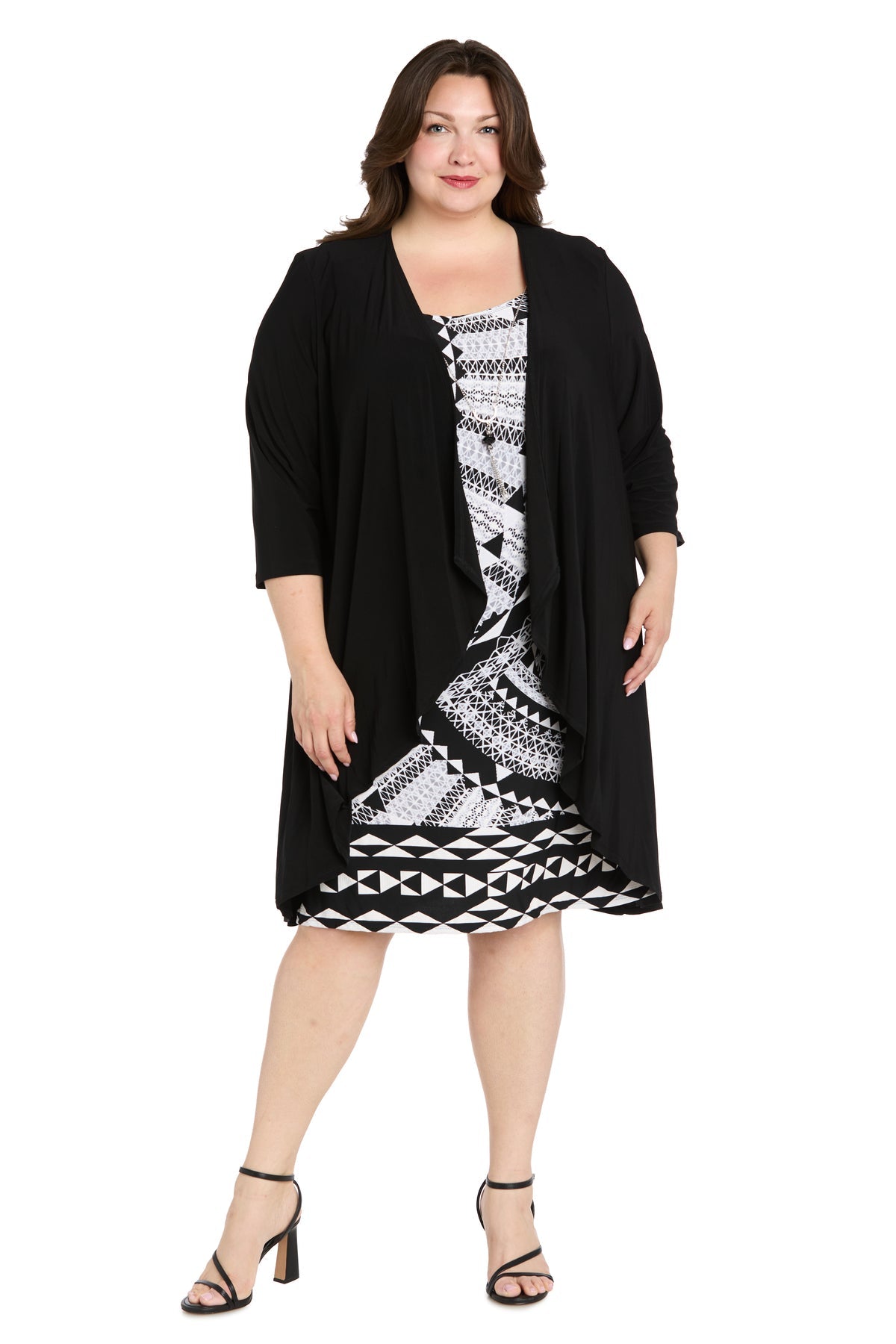 Scoop Neck Knee-Length Jersey Shift Dress by R&M Richards 1617W in Black/White