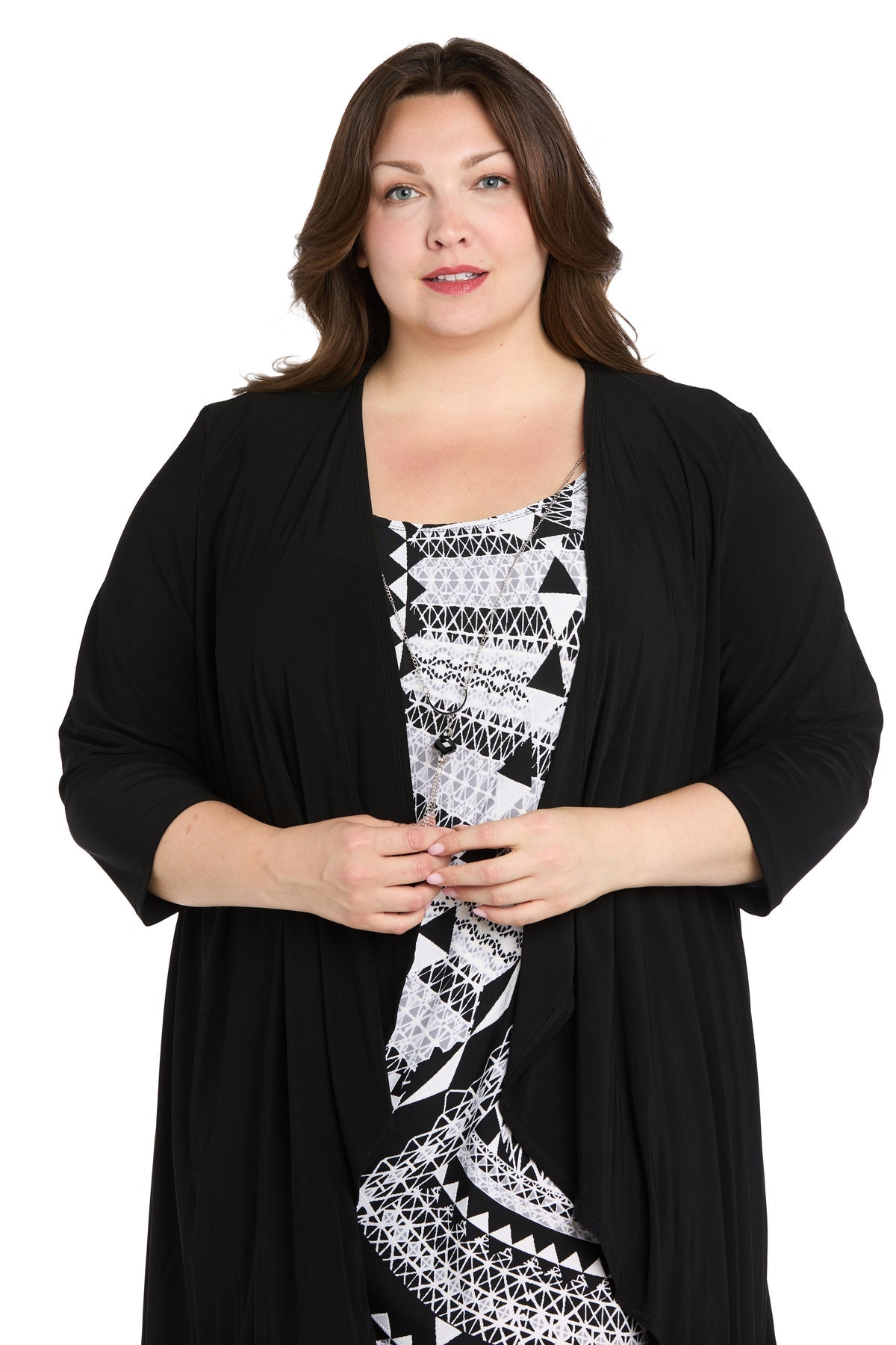 Scoop Neck Knee-Length Jersey Shift Dress by R&M Richards 1617W in Black/White