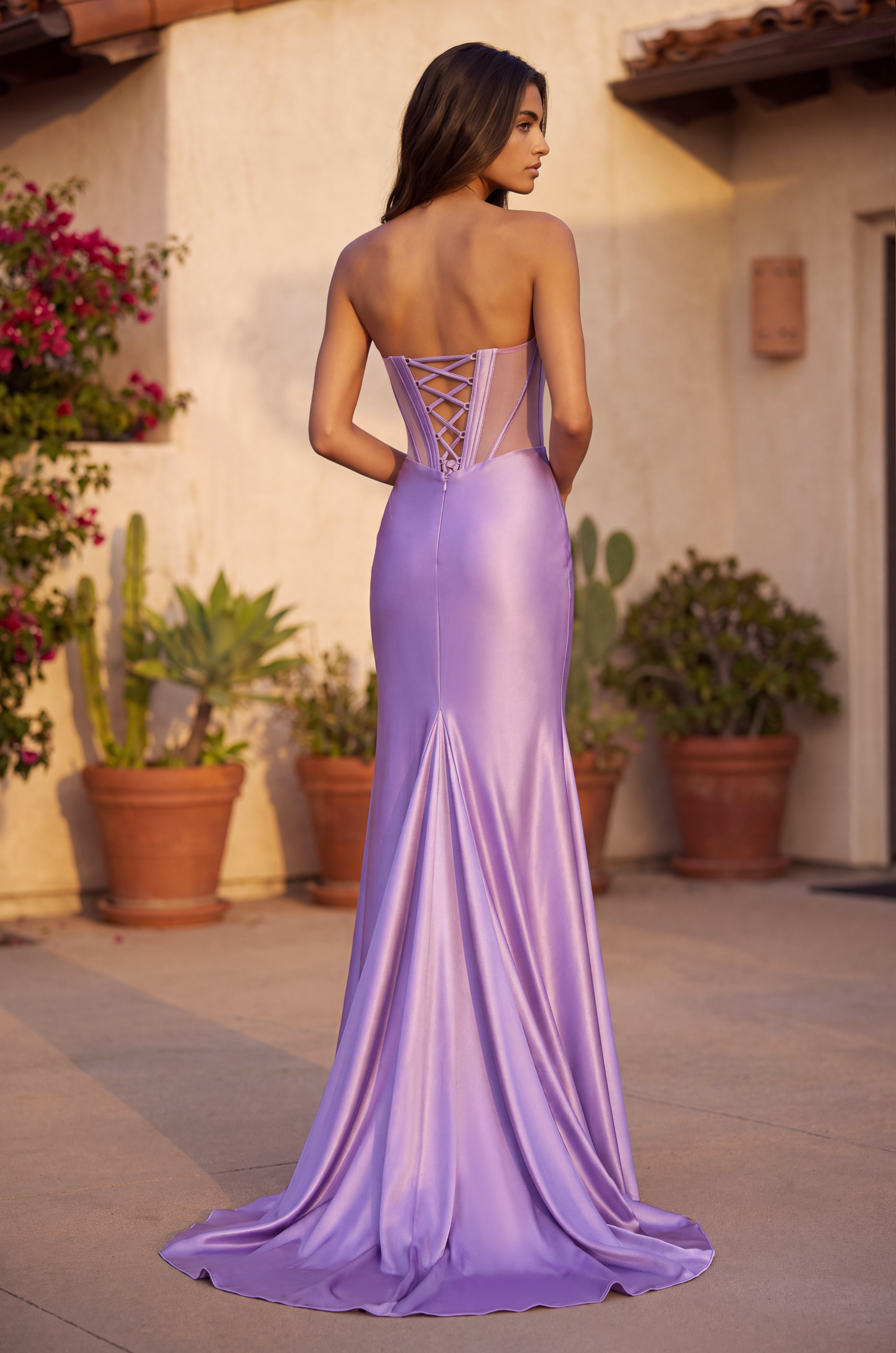 Elegant Strapless Curved Neck Satin Dress – The Dress Outlet