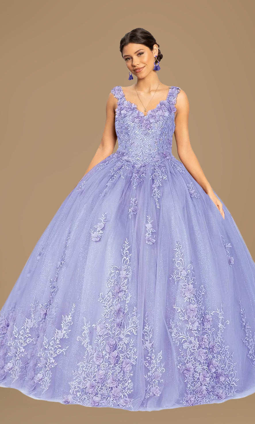 Quinceniera Dresses Long Quinceanera Floral Glitter Ball Gown Lilac