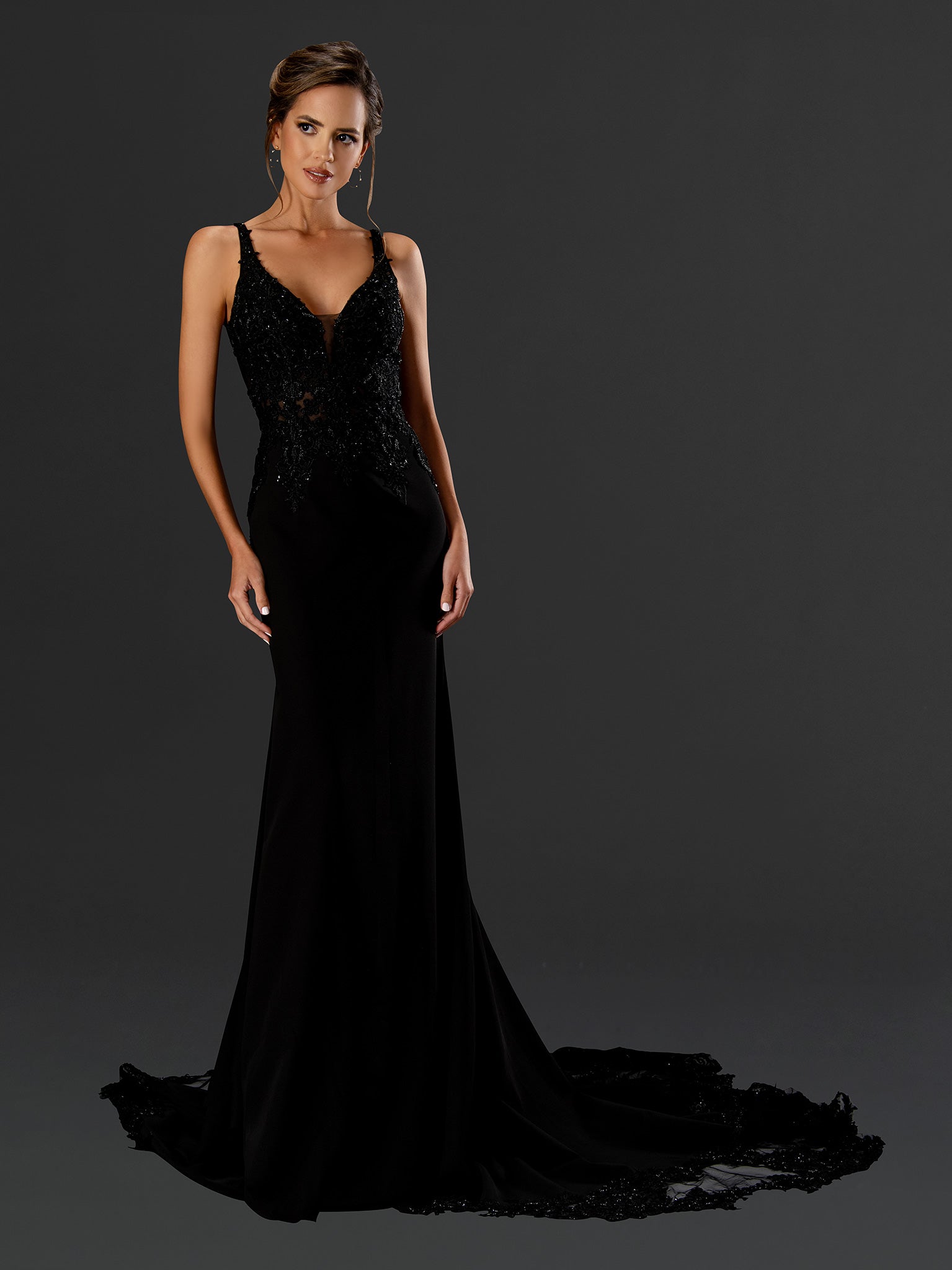 Wedding Dresses Long Beaded Lace Wedding Fitted Mermaid Dress Black