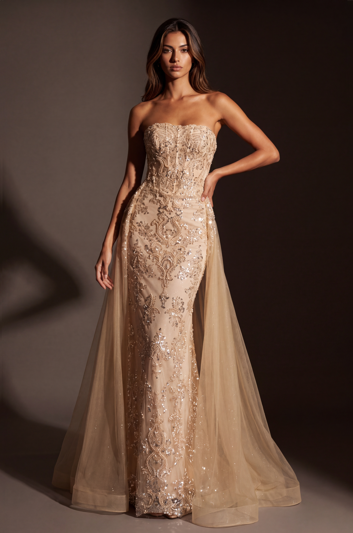 Strapless Curved Neck Floor-Length Sequin Occasion Mermaid The Dress Outlet 1626