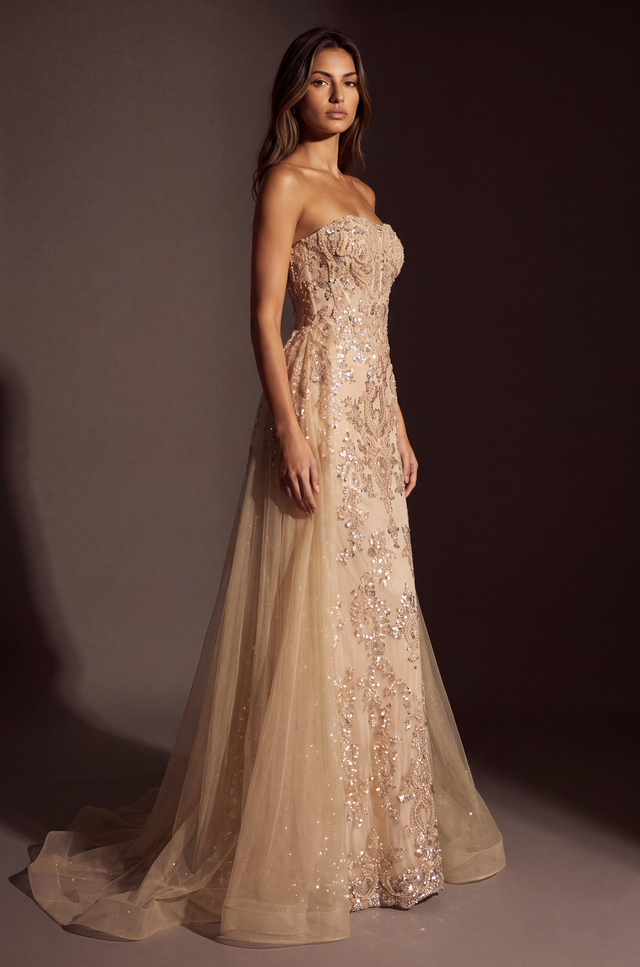 Strapless Curved Neck Floor-Length Sequin Occasion Mermaid The Dress Outlet 1626