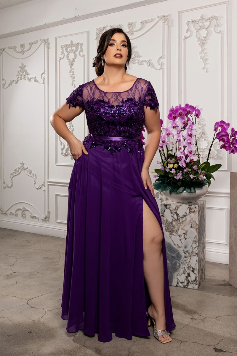 Illusion Floor-Length Chiffon Evening Gown A-Line May Queen 2223