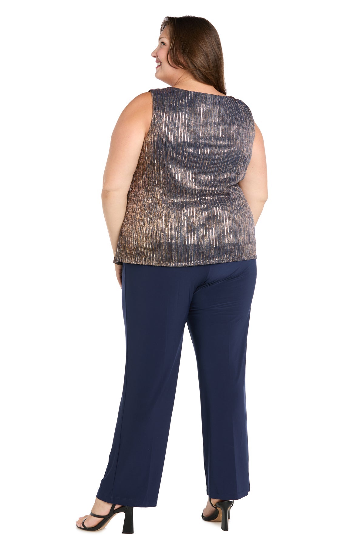 Pant Suit Formal Long Evening Plus Size Pant Suit R&M Richards 1642AW Navy/Rose