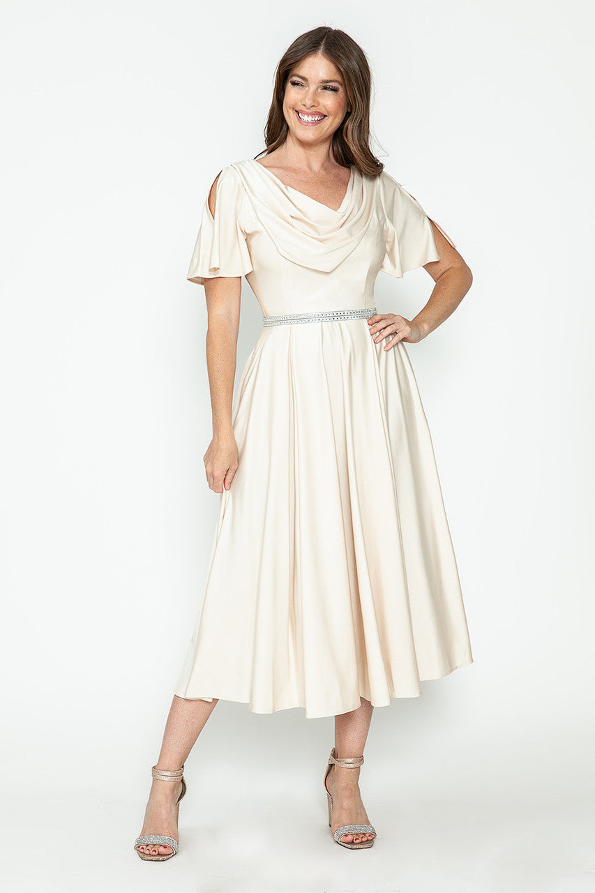 Cocktail Dresses Short Pleated Cocktail Dress Lenovia 5296 Champagne Gold