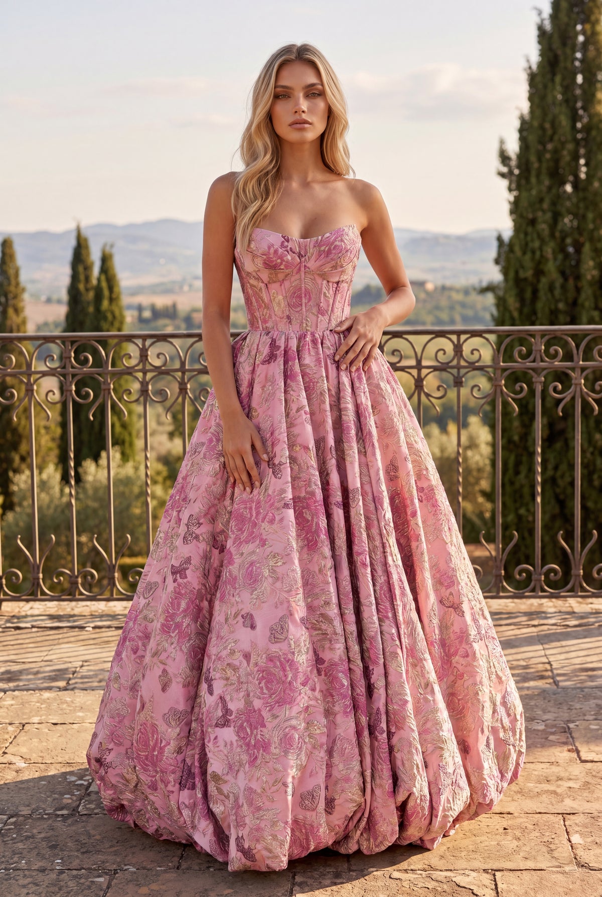 Formal Floral Long Ballgown Corset Bodice Rose