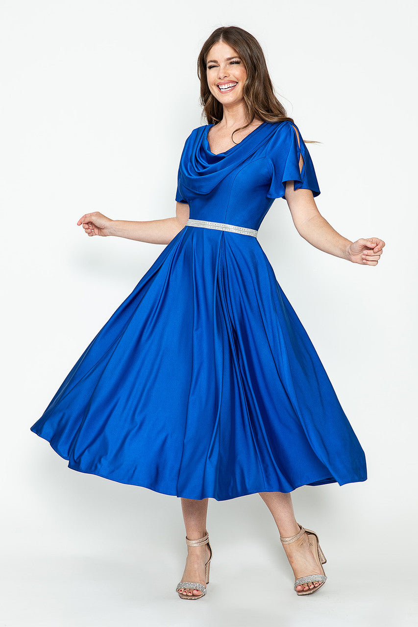 Cocktail Dresses Short Pleated Cocktail Dress Lenovia 5296 Royal Blue