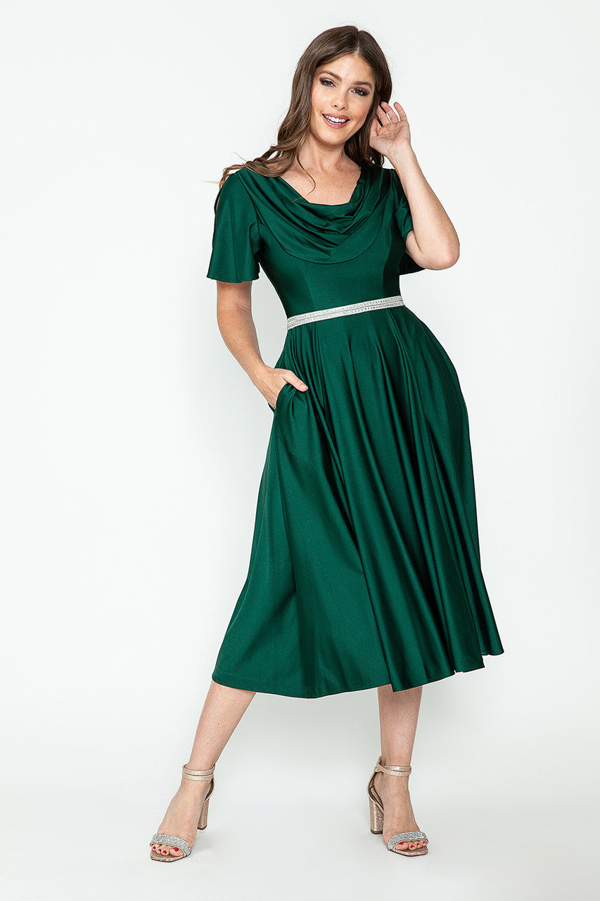 Cocktail Dresses Short Pleated Cocktail Dress Lenovia 5296 Hunter Green