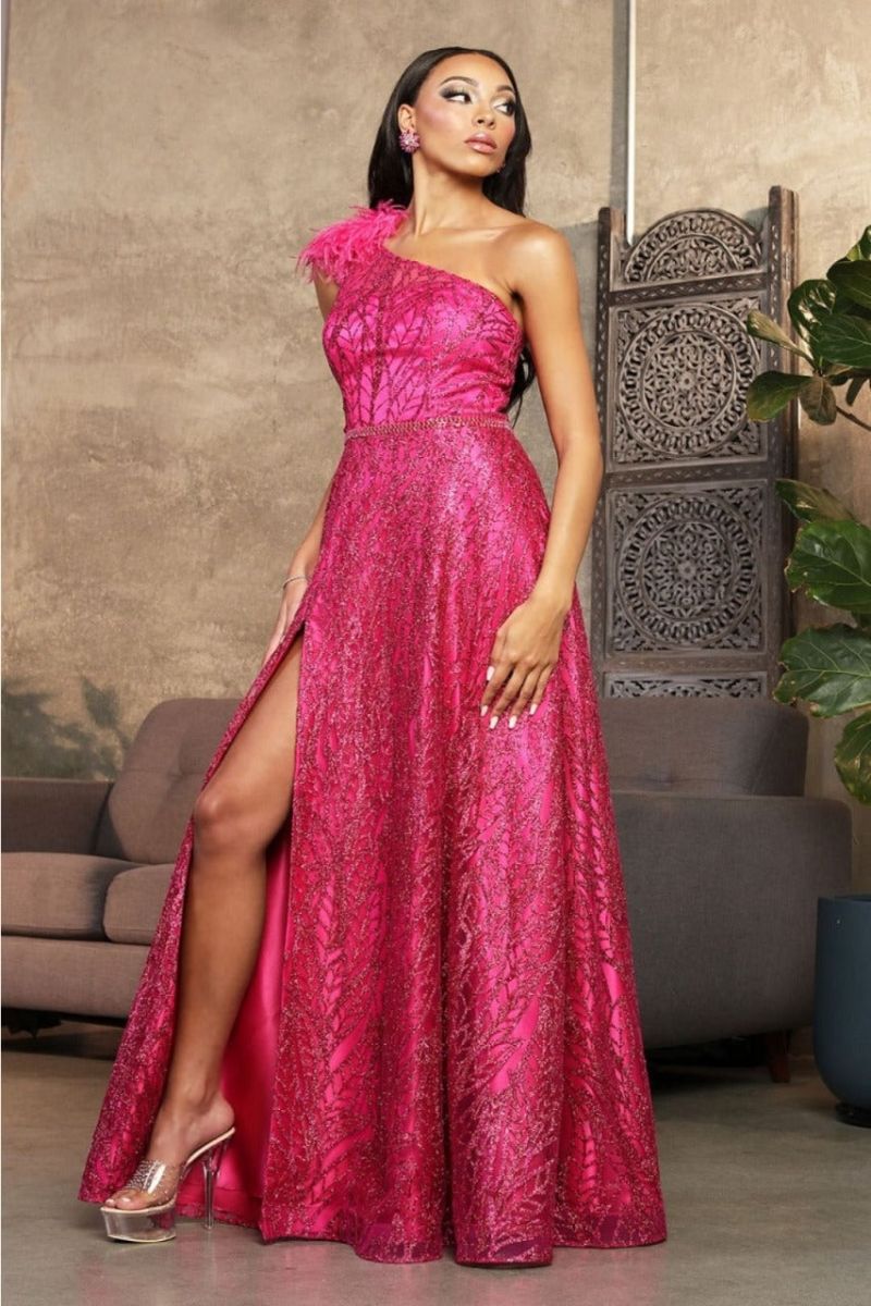One-Shoulder Floor-Length Lace Prom A-Line May Queen 2024