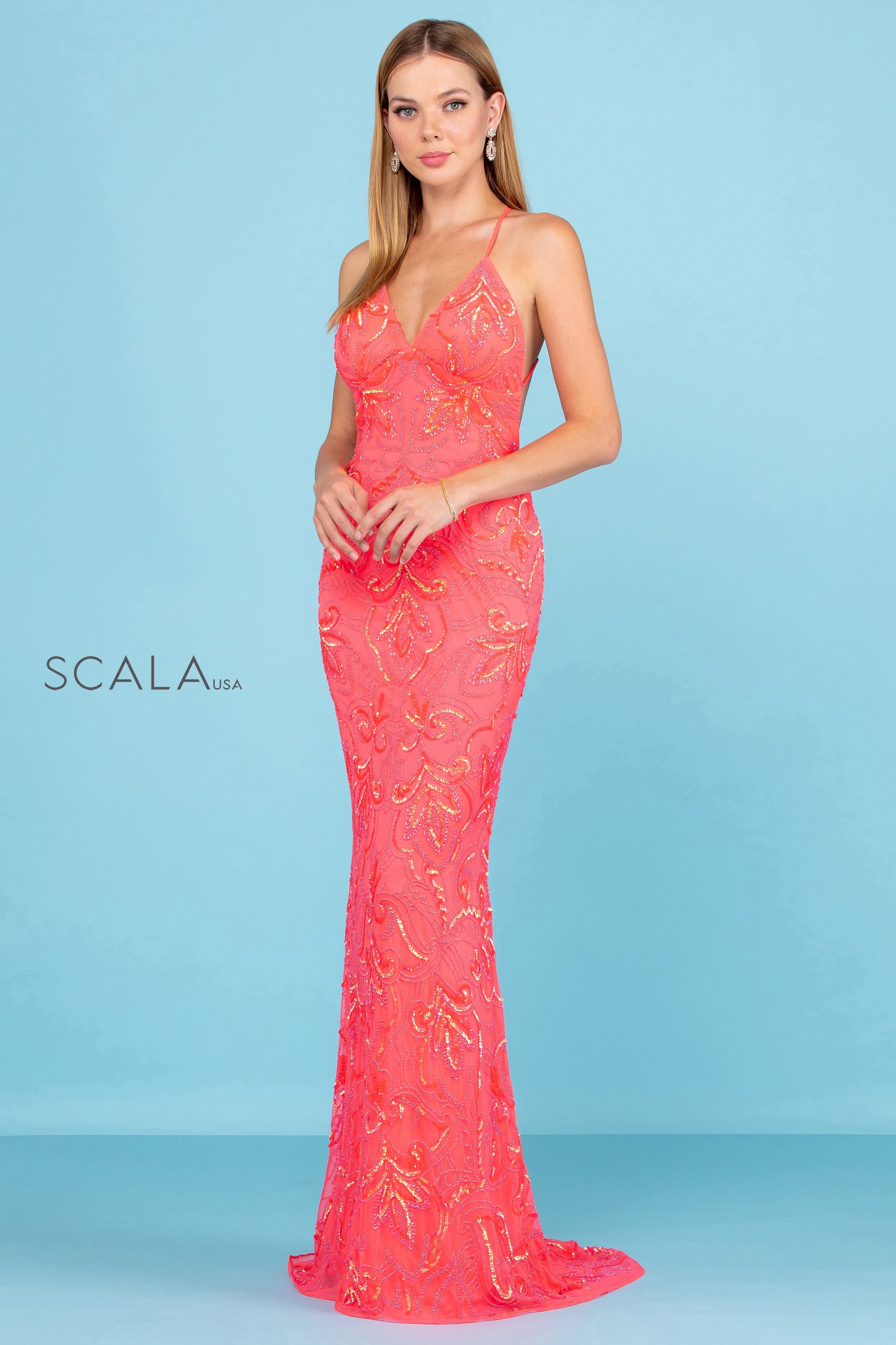 Scala 48557 Fitted Long Sequin Formal Prom Dress