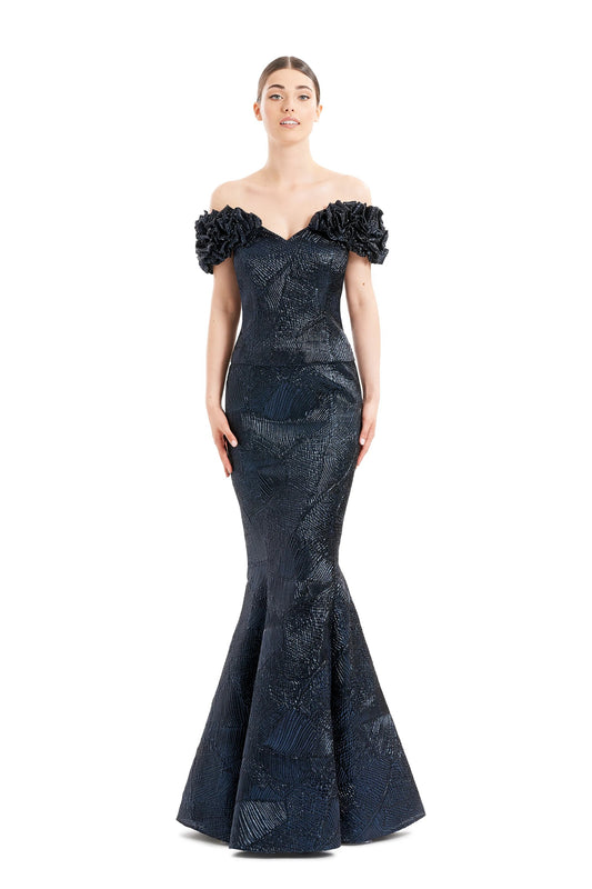 Formal Dresses Long Metallic Formal Ruffle Evening Dress Navy
