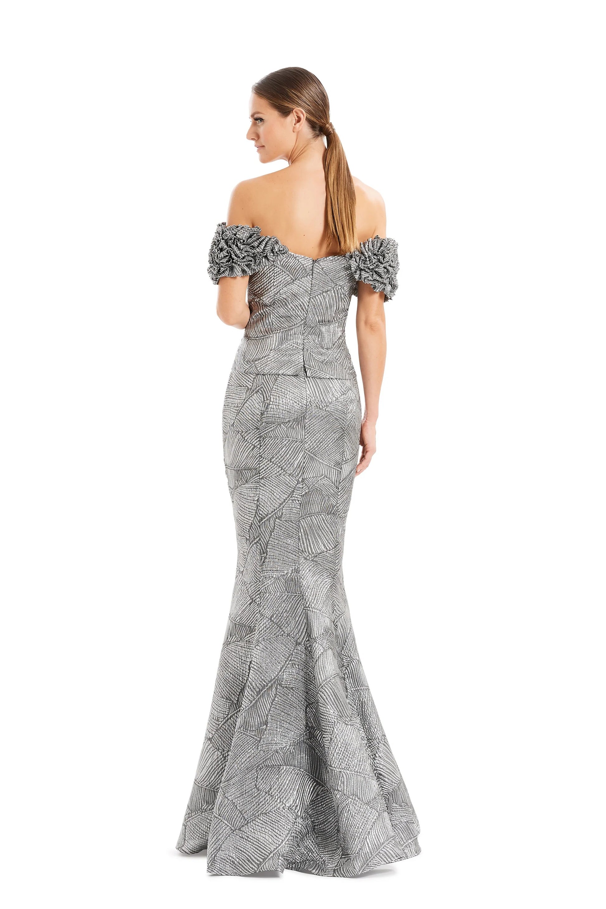 Alexander By Daymor 1650F22 Long Metallic Formal Ruffle Evening Dress