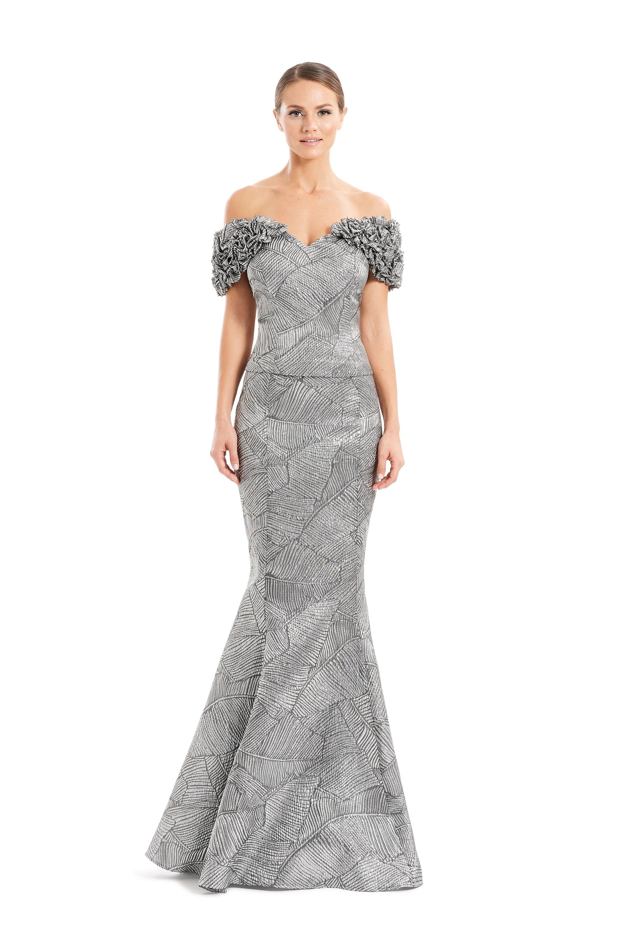 Formal Dresses Long Metallic Formal Ruffle Evening Dress Silver
