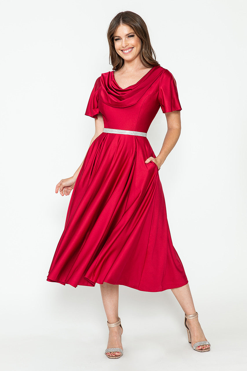 Cocktail Dresses Short Pleated Cocktail Dress Lenovia 5296 Scarlet