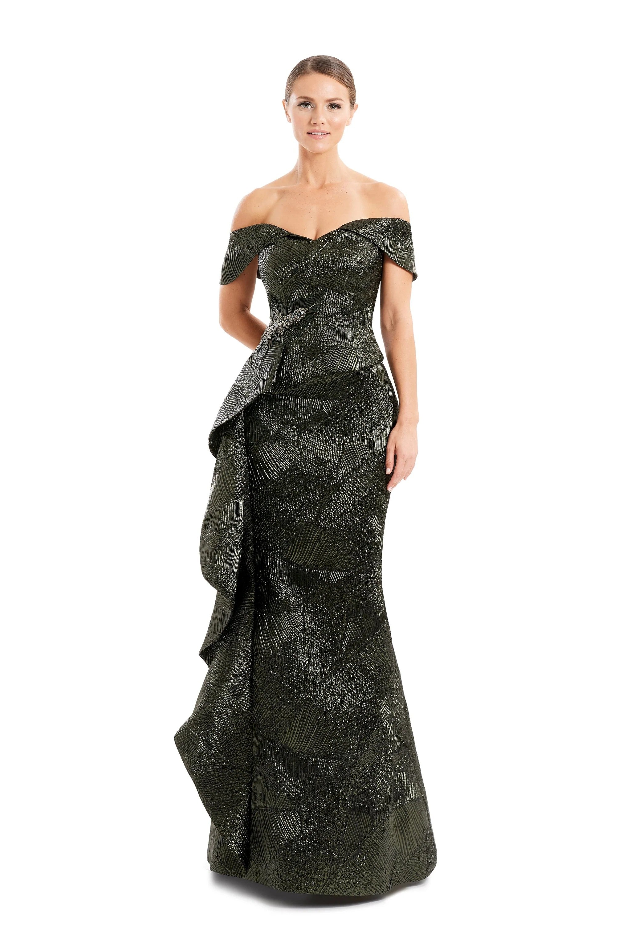 Formal Dresses Beaded Formal Long Ruffle Evening Dress Moss