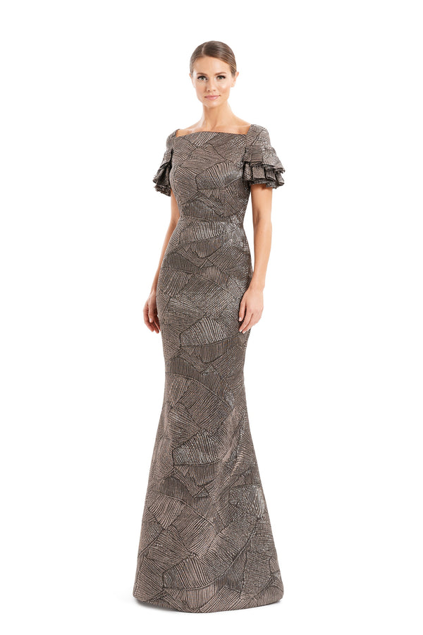 Alexander By Daymor 1655F22 Long Metallic Formal Pleated Evening Dress