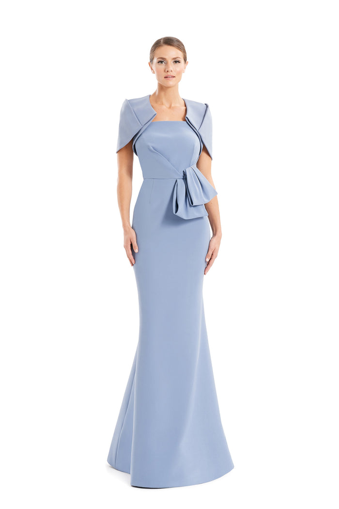 Formal Dresses Pleated Long Formal Evening Bolero Dress Delphi Blue