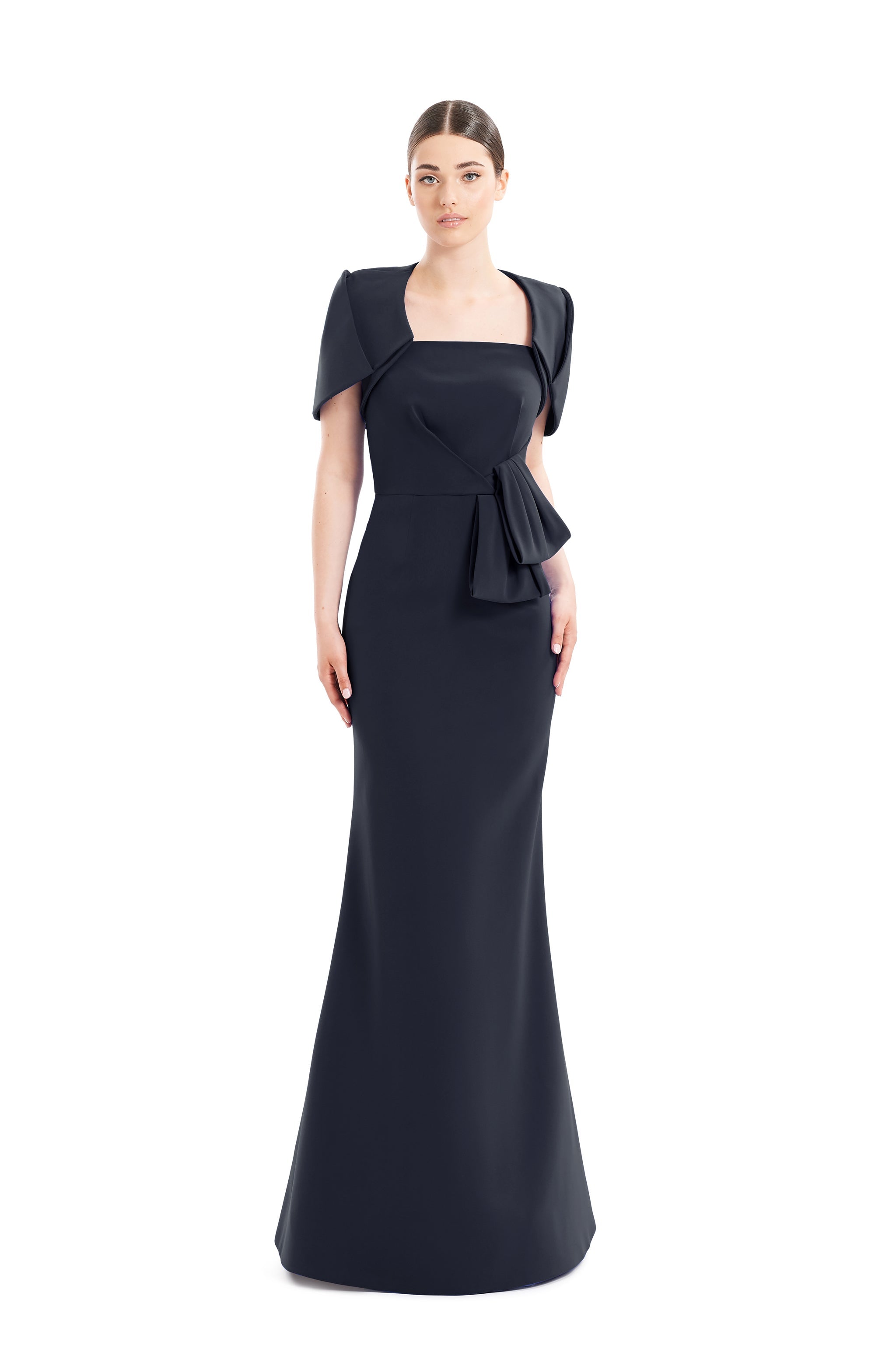 Formal Dresses Pleated Long Formal Evening Bolero Dress Navy