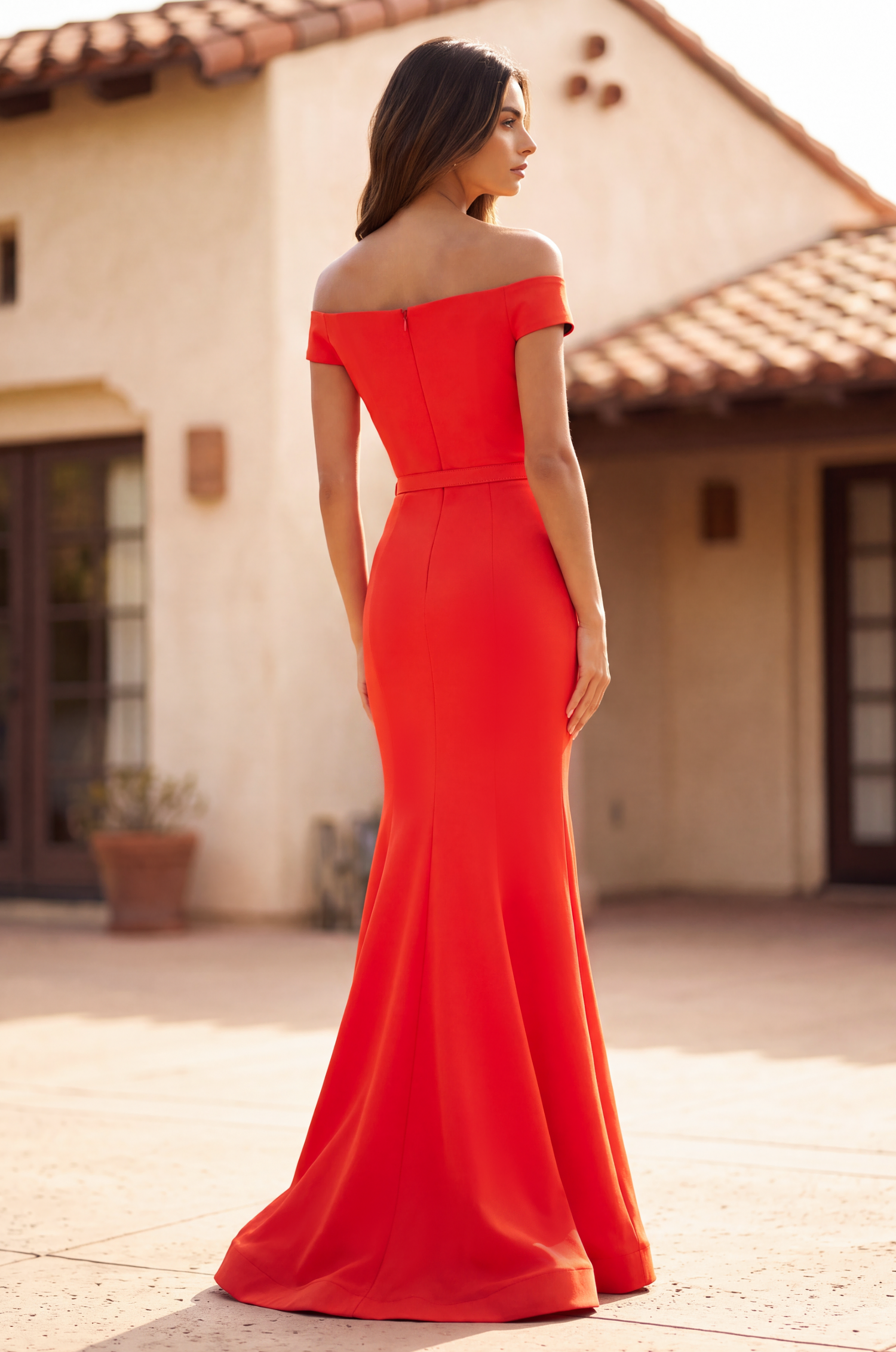 Off Shoulder Tuxedo Lapel Formal Evening Gown