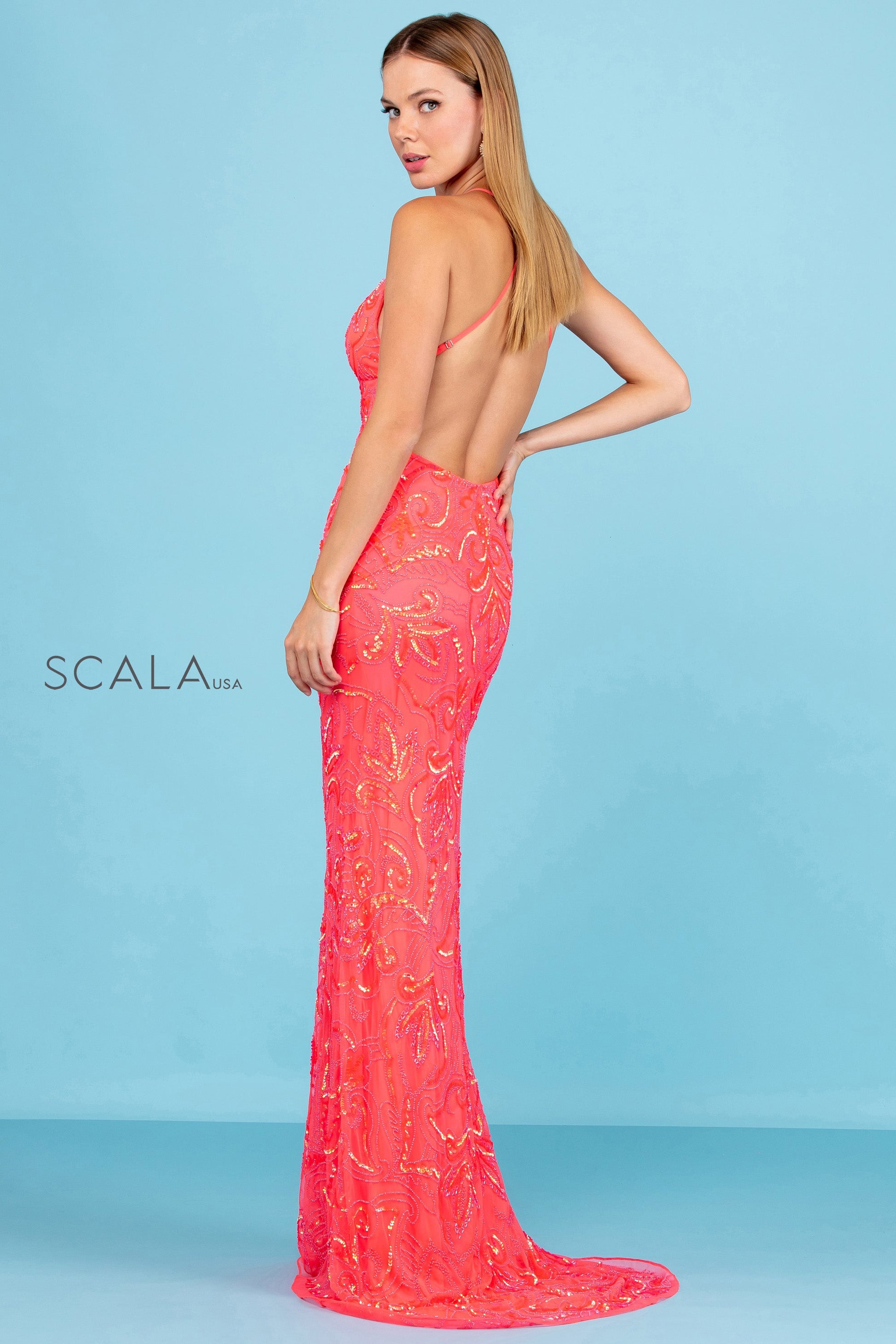 Scala 48557 Fitted Long Sequin Formal Prom Dress