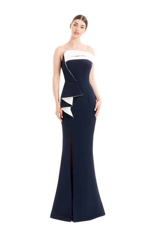 Formal Dresses Long Pleated Formal Evening Dress Navy/White