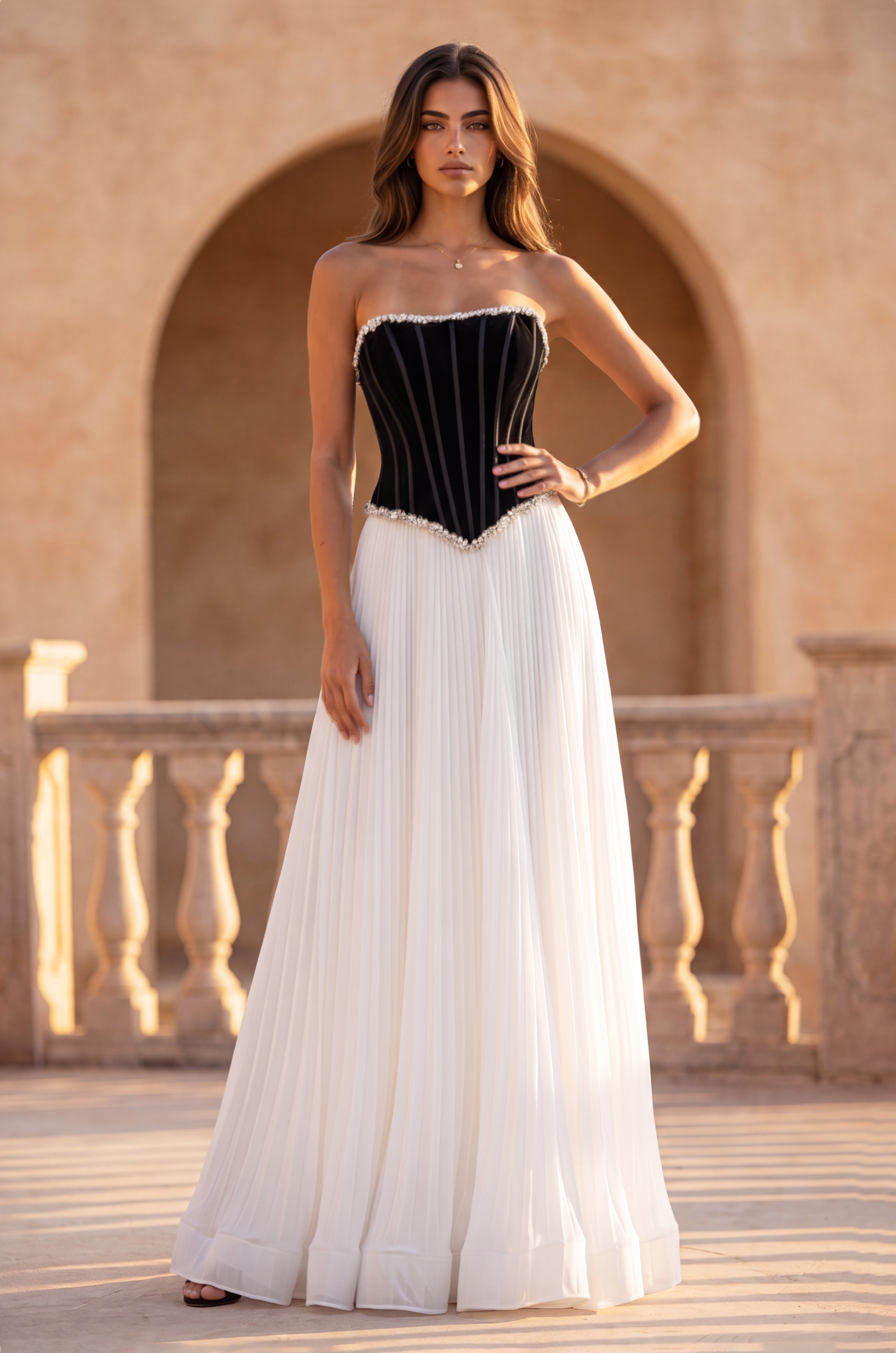 Pleated Velvet Long Formal Corset Dress