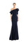 Formal Dresses Fitted Long Formal Pleated Ruffle Dress Navy