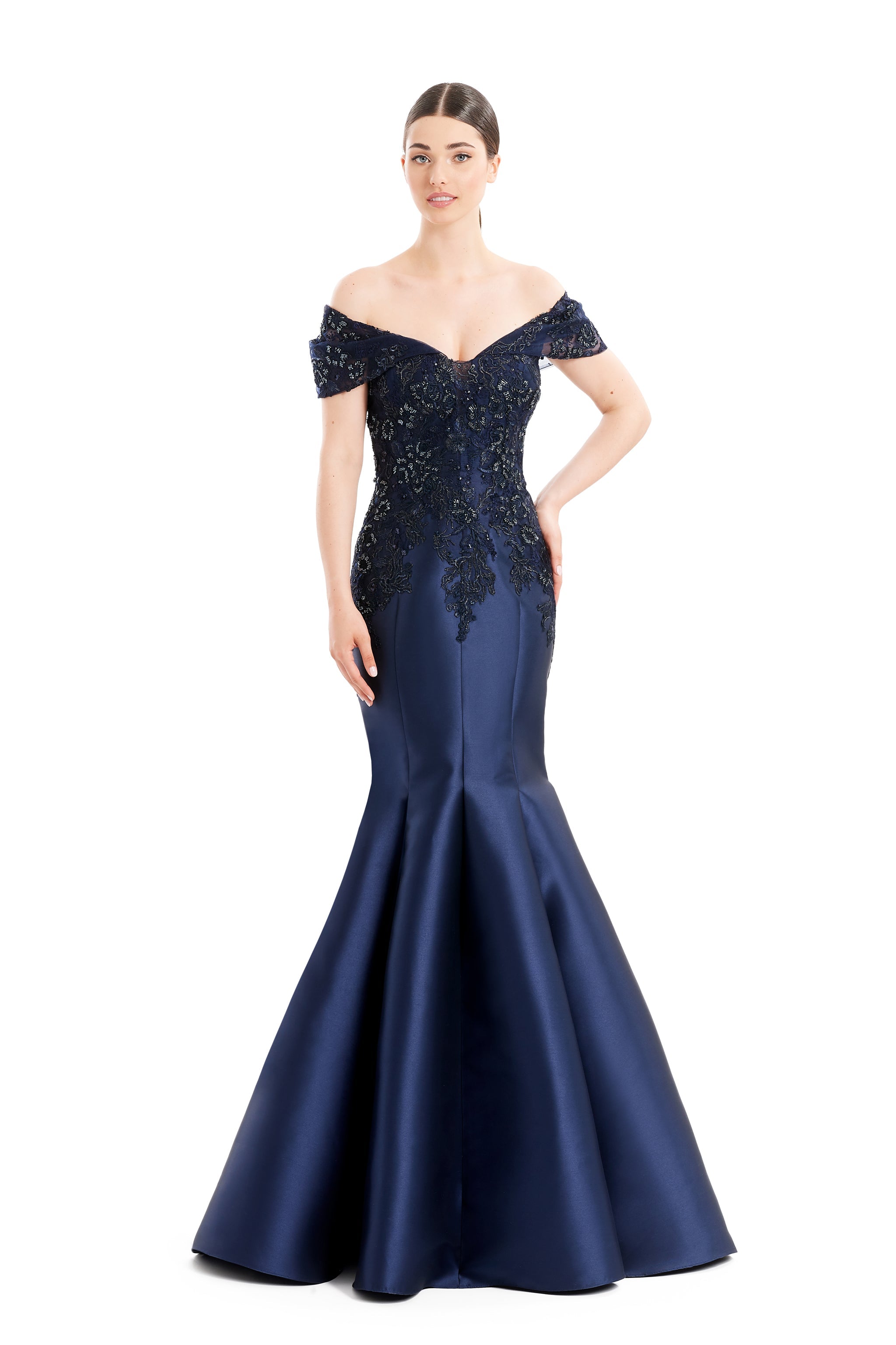 Formal Dresses Long Beaded Applique Formal Mermaid Evening Dress Navy