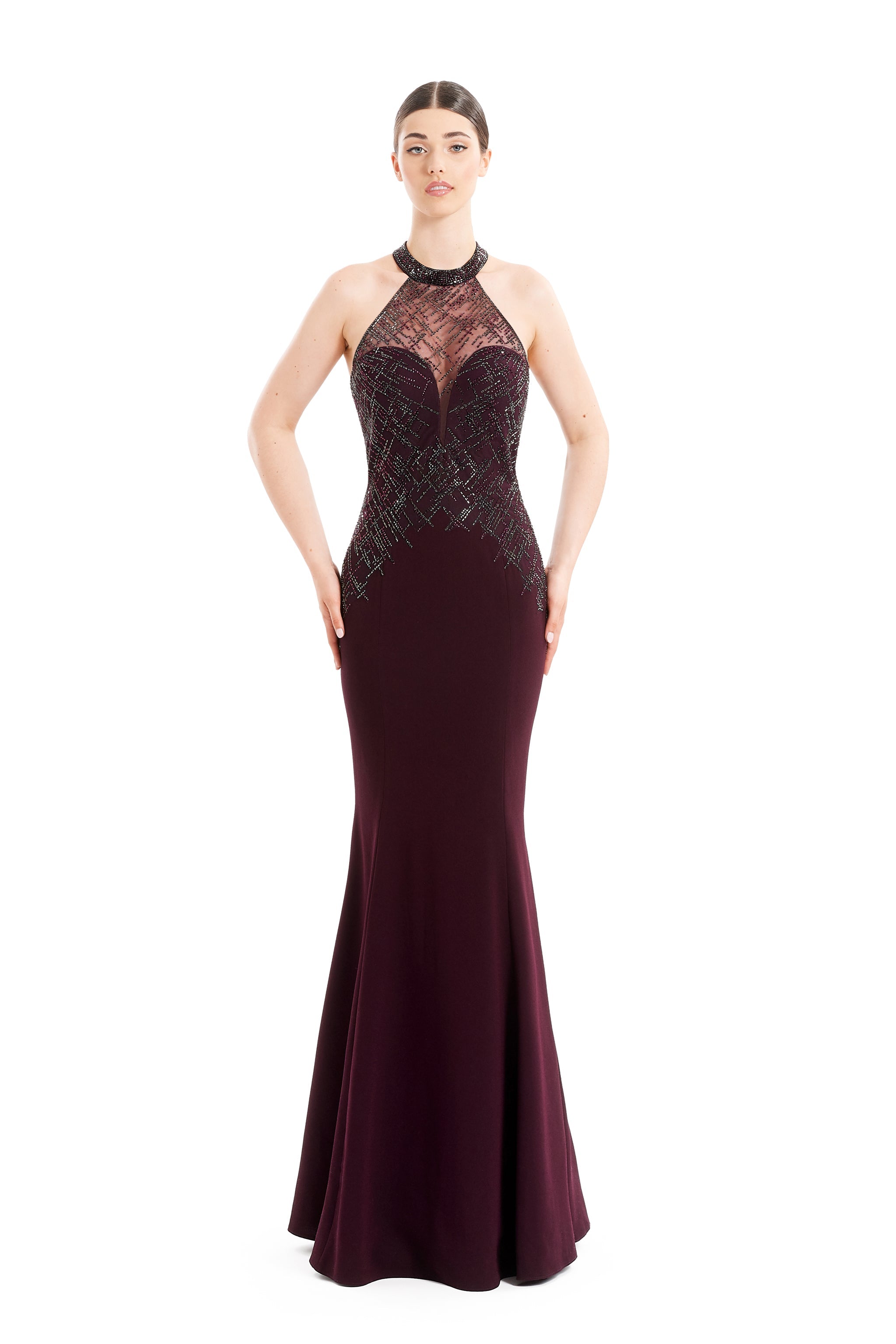Formal Dresses Beaded Long Mermaid Formal Evening Dress Aubergine