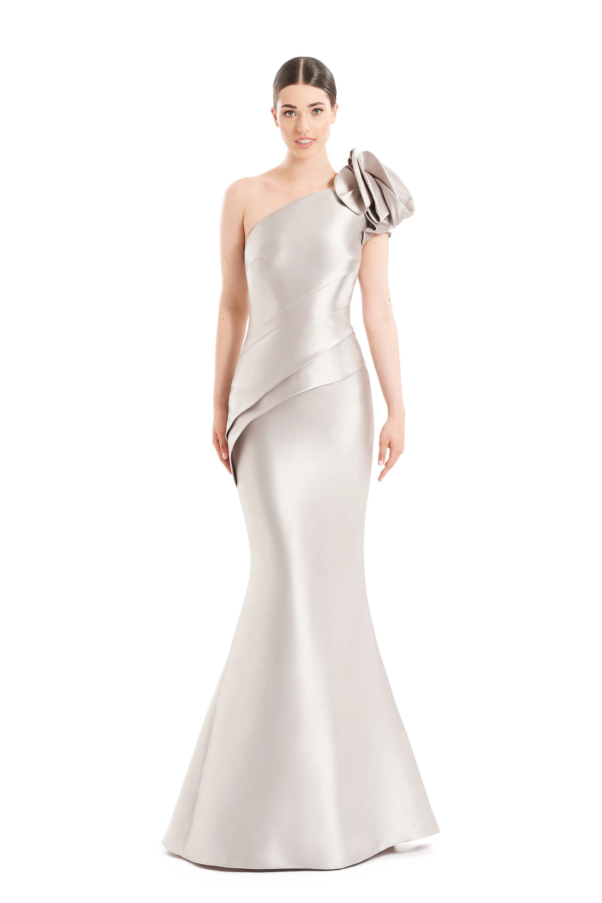 Alexander by Daymor 1456 Long Slit Formal Ruffle Pleated Evening Dress