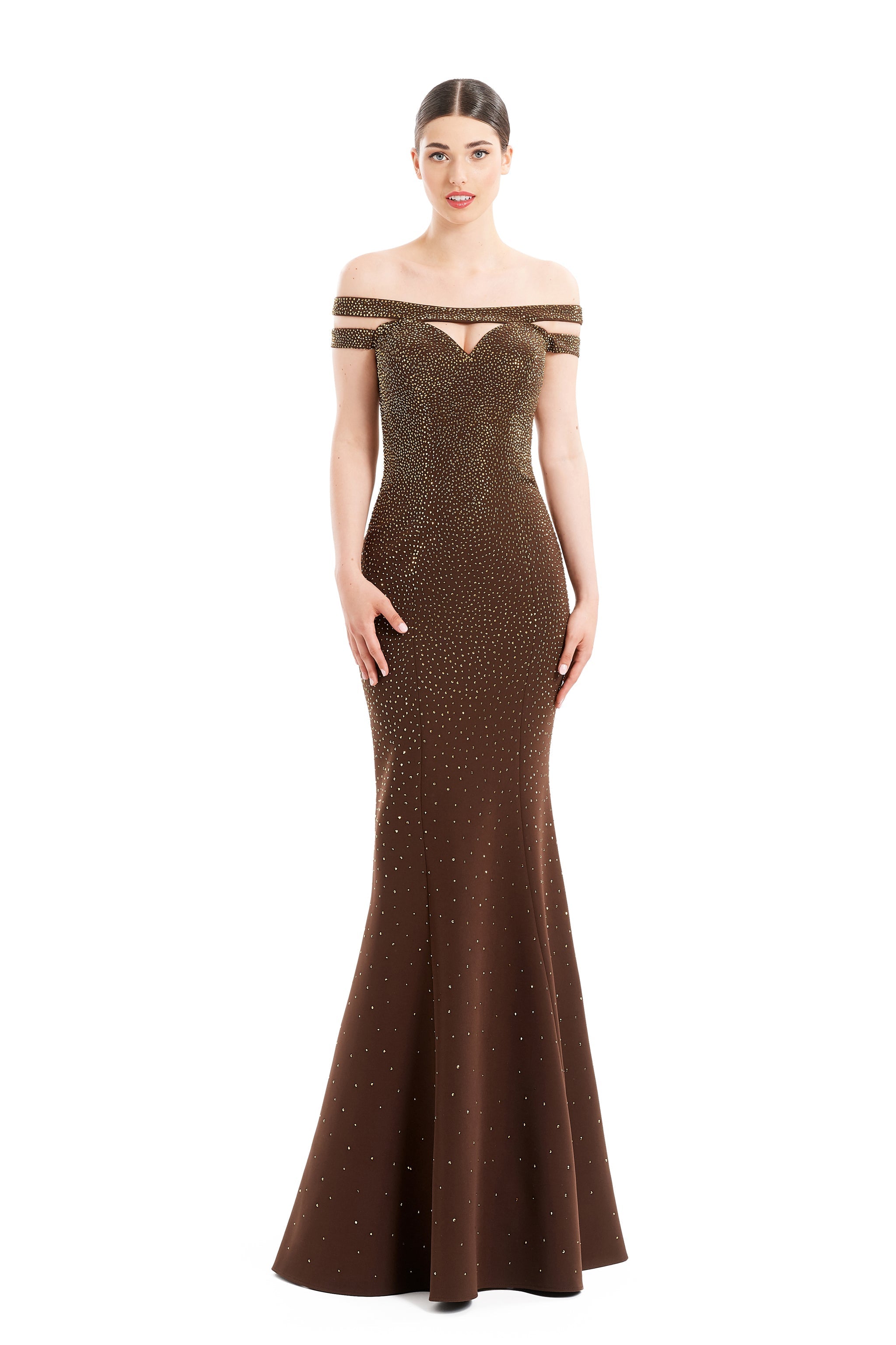 Formal Dresses Mermaid Long Formal Beaded Evening Dress Chestnut