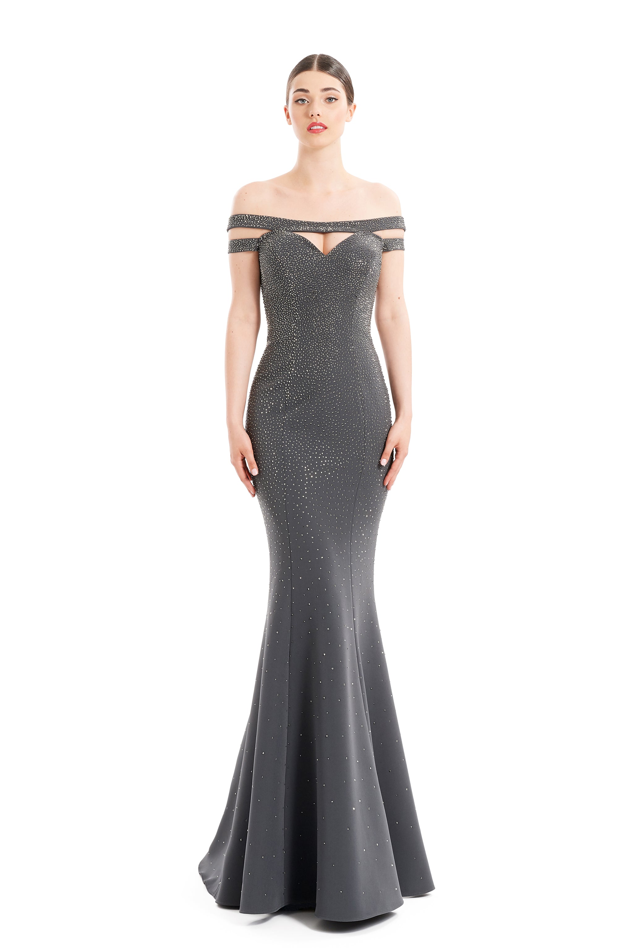 Formal Dresses Mermaid Long Formal Beaded Evening Dress Hematite